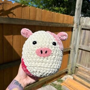 Handmade pink strawberry milk cow plushie Crochet cow